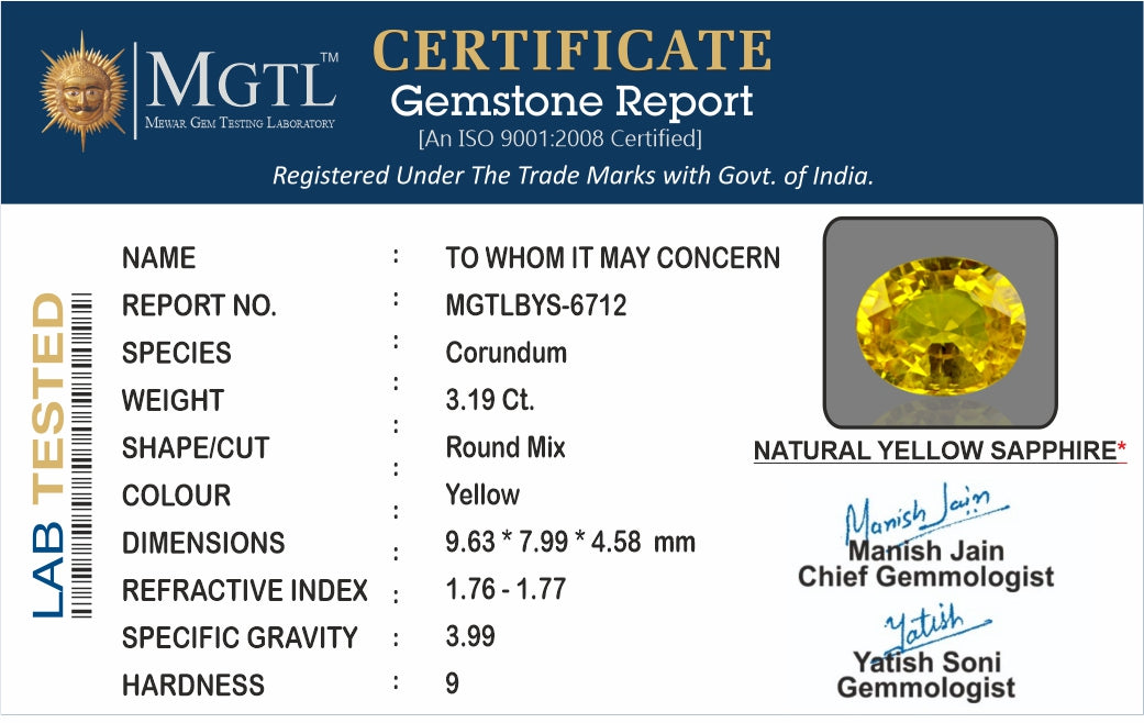 Yellow Sapphire (Pukhraj) - 3.23 Carats