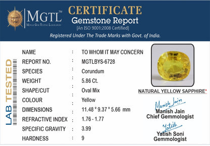 Yellow Sapphire (Pukhraj) - 5.86 Carats
