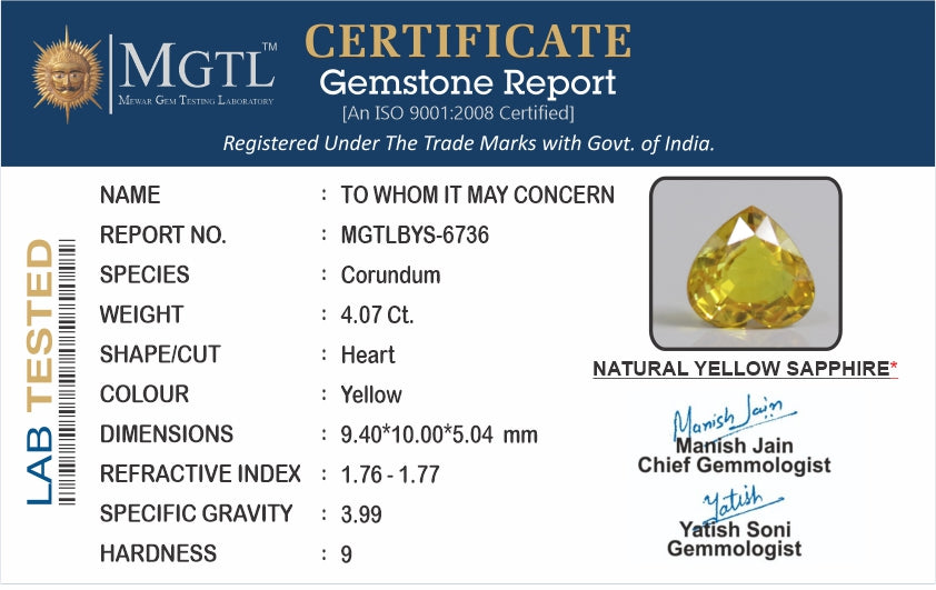 Yellow Sapphire (Pukhraj) - 4.07 Carats