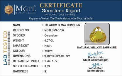 Yellow Sapphire (Pukhraj) - 4.07 Carats