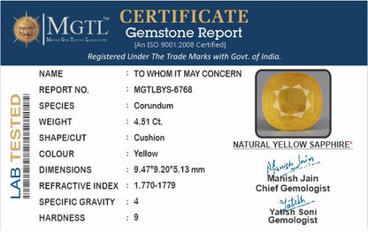 Yellow Sapphire - 4.51 Carats (Pukhraj - 4.92 Ratti)