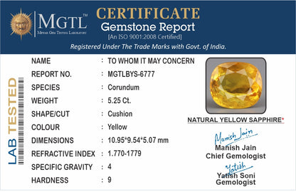 Yellow Sapphire - 5.25 Carats (Pukhraj - 5.72 Ratti)
