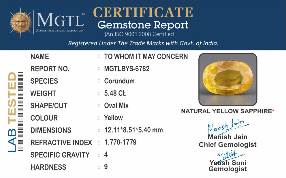 Yellow Sapphire (Pukhraj) - 5.48 Carats