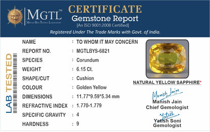 Yellow Sapphire - 6.15 Carats (Pukhraj - 6.70 Ratti)