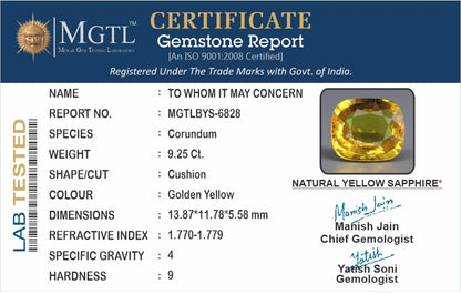 Yellow Sapphire - 9.25 Carats (Pukhraj - 10.08 Ratti)