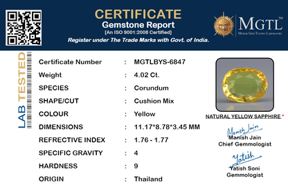Yellow Sapphire - 4.02 Carats (Pukhraj - 4.38 Ratti)