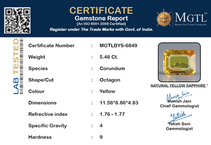Yellow Sapphire - 5.46 Carats (Pukhraj - 5.95 Ratti)