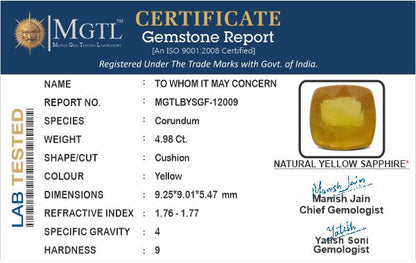Yellow Sapphire (Pukhraj) - 4.98 Carats