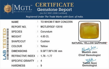 Yellow Sapphire (Pukhraj) - 4.65 Carats