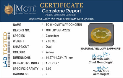 Yellow Sapphire - 7.98 Carats (Pukhraj - 8.70 Ratti)
