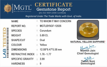 Yellow Sapphire - 5.89 Carats (Pukhraj - 6.42 Ratti)
