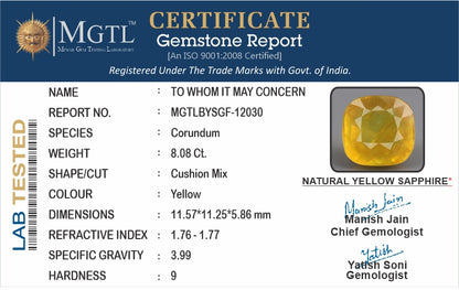 Yellow Sapphire - 8.08 Carats (Pukhraj - 8.81 Ratti)