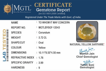 Yellow Sapphire - 3.72 Carats (Pukhraj - 4.05 Ratti)