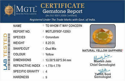 Yellow Sapphire - 8.25 Carats (Pukhraj - 8.99 Ratti)