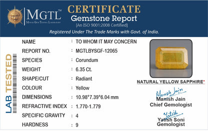 Yellow Sapphire - 6.35 Carats (Pukhraj - 6.92 Ratti)