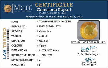 Yellow Sapphire (Pukhraj) - 4.84 Carats