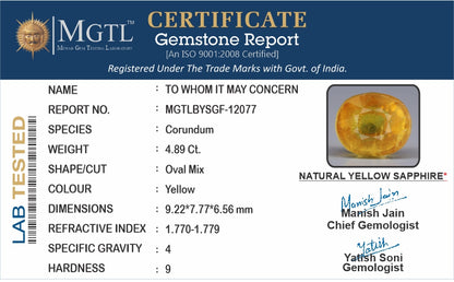 Yellow Sapphire (Pukhraj) - 4.89 Carats