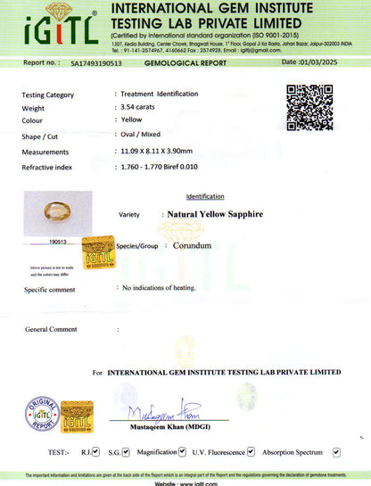 Yellow Sapphire (Pukhraj) - 3.54 Carats