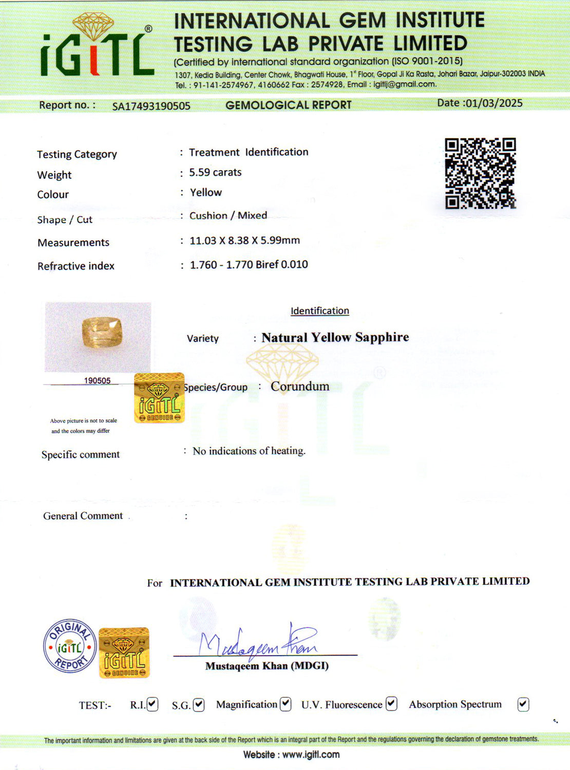 Yellow Sapphire (Pukhraj) - 5.59 Carats