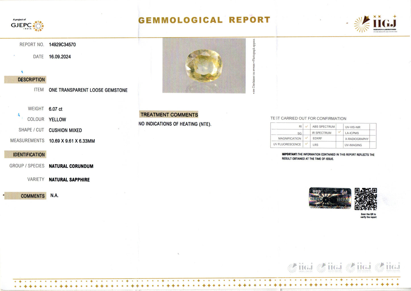 Yellow Sapphire - 6.07 Carats (Pukhraj - 6.62 Ratti)