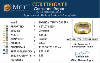 Yellow Sapphire - 7.11 Carats (Pukhraj - 7.75 Ratti)