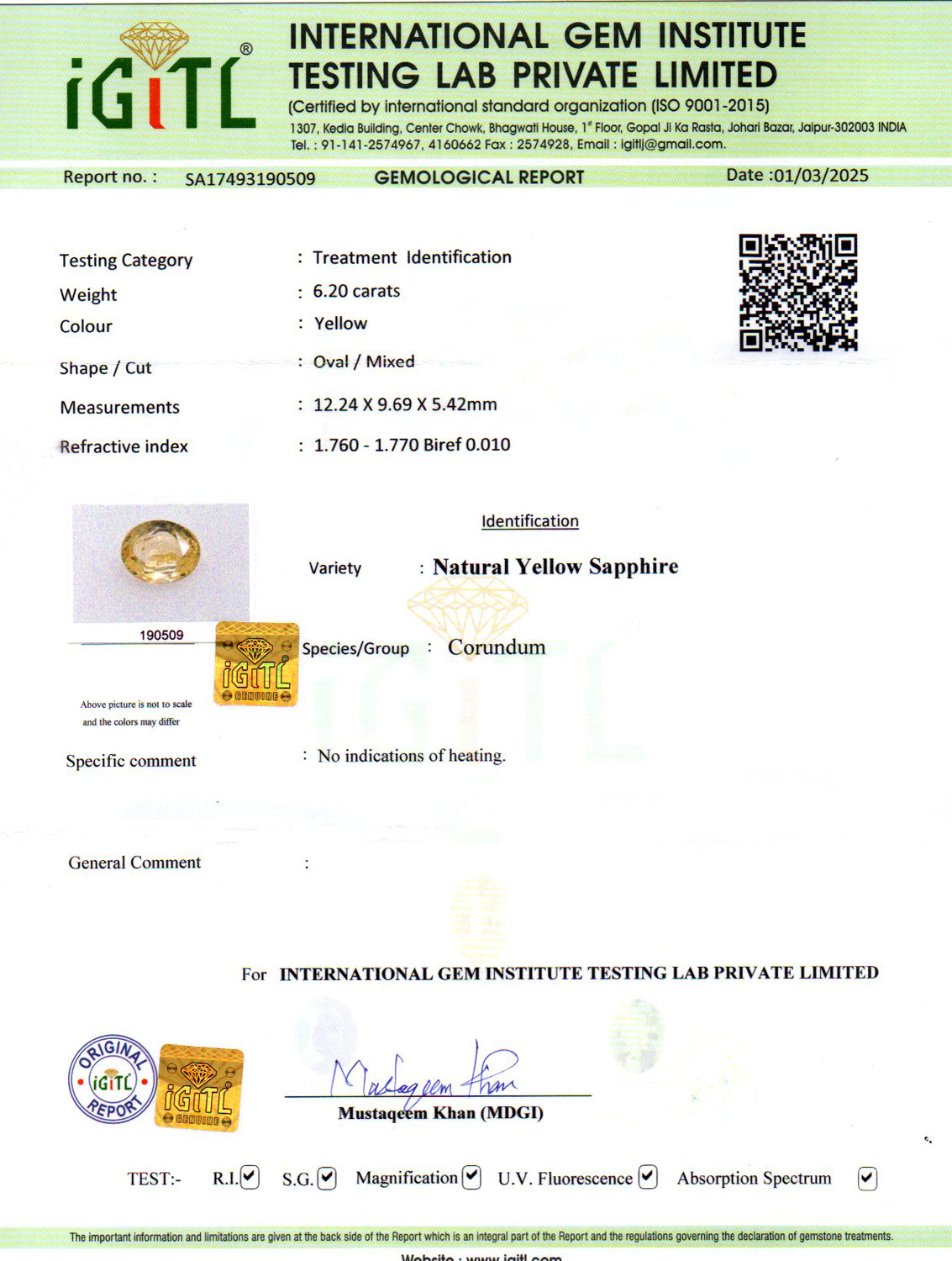 Yellow Sapphire - 6.20 Carats (Pukhraj - 6.76 Ratti)
