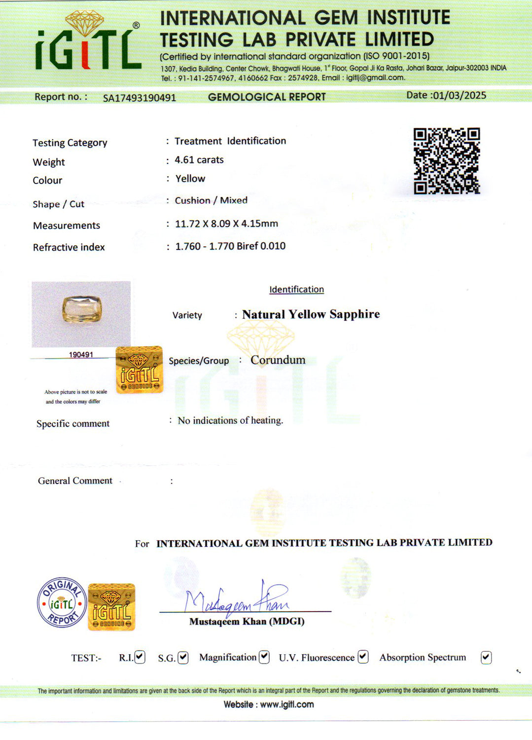 Yellow Sapphire - 4.61 Carats (Pukhraj - 5.02 Ratti)