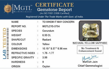 Yellow Sapphire - 6.55 Carats (Pukhraj - 7.14 Ratti)