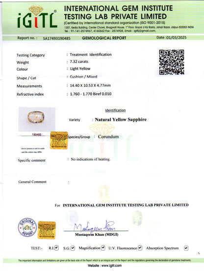 Yellow Sapphire - 7.32 Carats (Pukhraj - 7.98 Ratti)