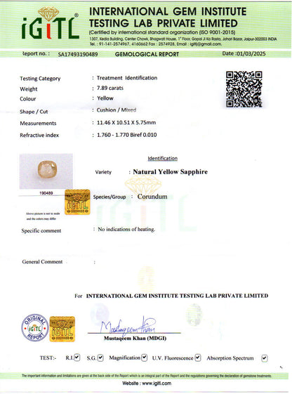 Yellow Sapphire - 7.89 Carats (Pukhraj - 8.60 Ratti)