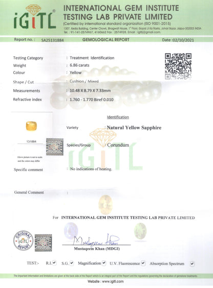 Yellow Sapphire - 6.86 Carats (Pukhraj - 7.48 Ratti)