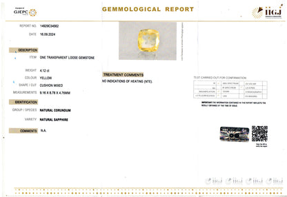 Yellow Sapphire - 4.12 Carats (Pukhraj - 4.49 Ratti)