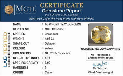 Yellow Sapphire (Pukhraj) - 4.95 Carats