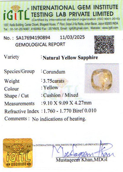 Yellow Sapphire - 3.75 Carats (Pukhraj - 4.09 Ratti)
