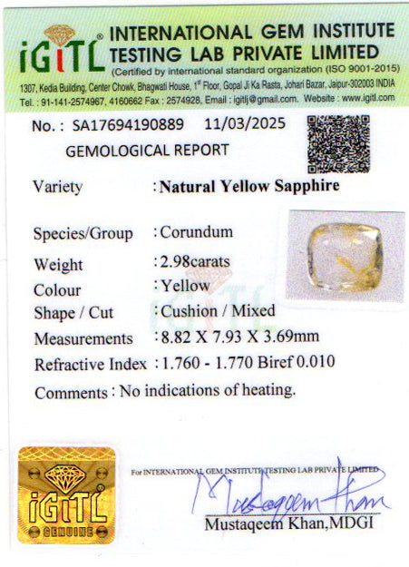 Yellow Sapphire - 2.98 Carats (Pukhraj - 3.25 Ratti)
