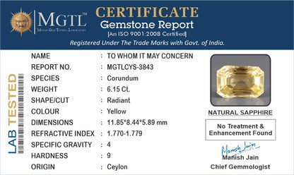 Yellow Sapphire - 6.15 Carats (Pukhraj - 6.70 Ratti)