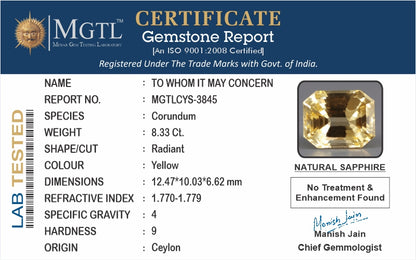 Yellow Sapphire - 8.33 Carats (Pukhraj - 9.08 Ratti)