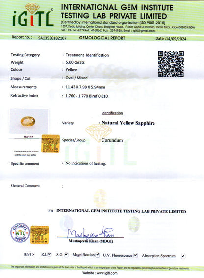 Yellow Sapphire - 5 Carats (Pukhraj - 5.45 Ratti)