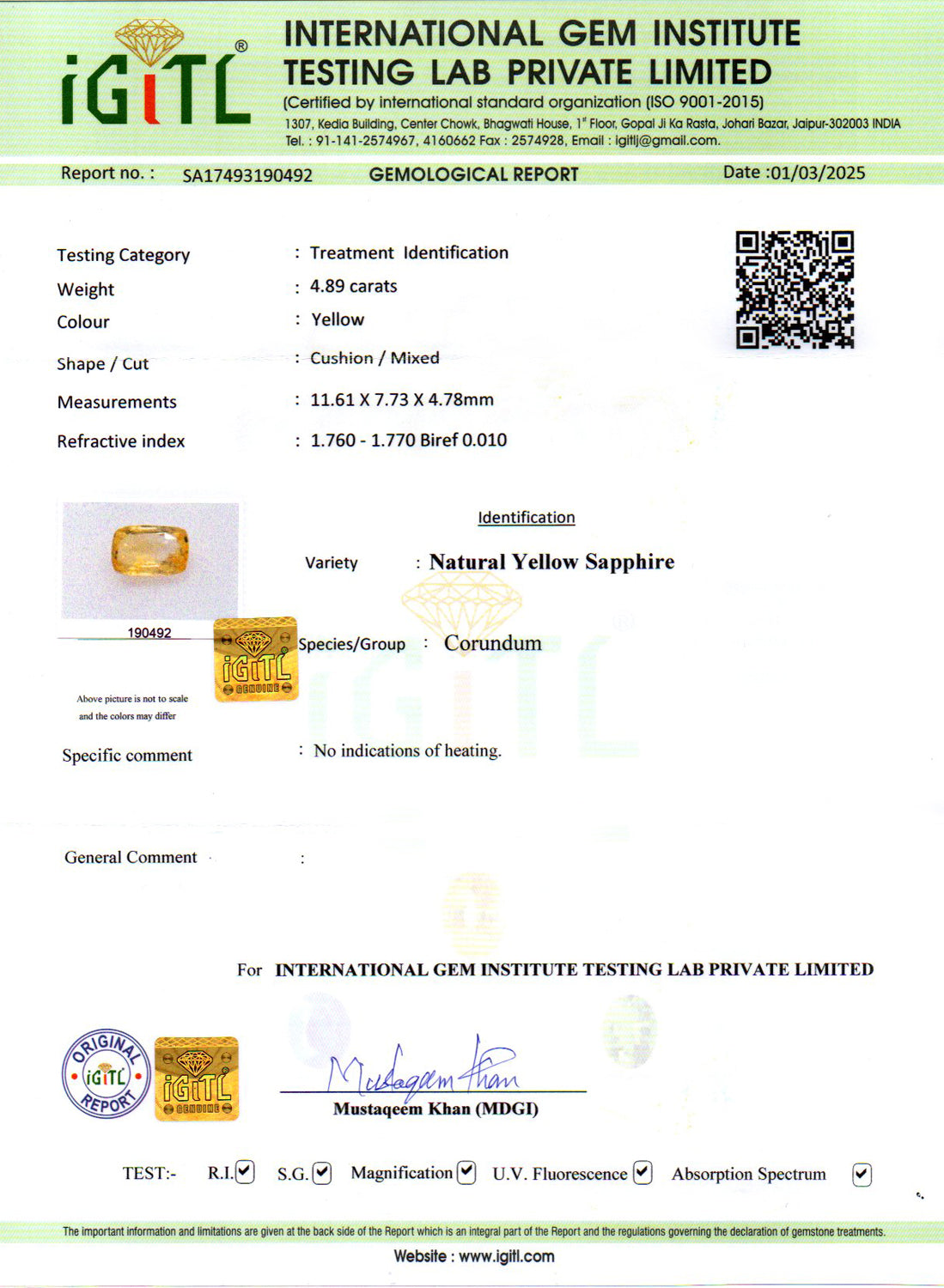 Yellow Sapphire (Pukhraj) - 4.89 Carats