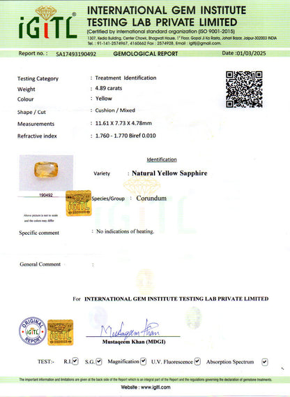Yellow Sapphire (Pukhraj) - 4.89 Carats