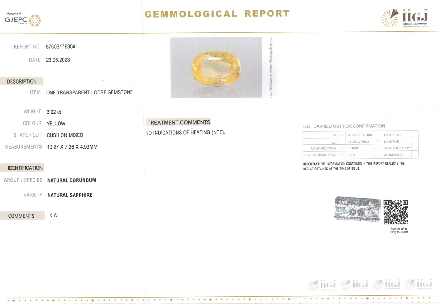 Yellow Sapphire (Pukhraj) - 3.92 Carats