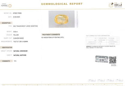 Yellow Sapphire (Pukhraj) - 3.92 Carats