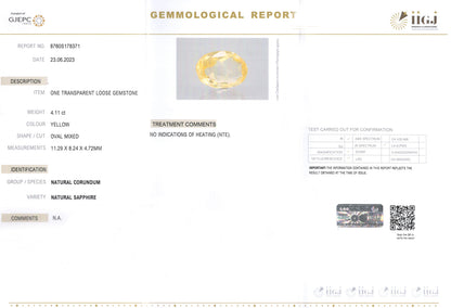 Yellow Sapphire - 4.11 Carats (Pukhraj - 4.48 Ratti)