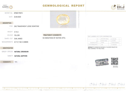 Yellow Sapphire - 4.14 Carats (Pukhraj - 4.51 Ratti)