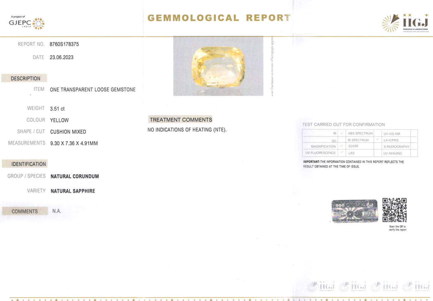 Yellow Sapphire - 3.51 Carats (Pukhraj - 3.83 Ratti)