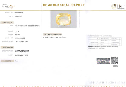 Yellow Sapphire - 3.51 Carats (Pukhraj - 3.83 Ratti)