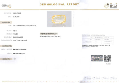 Yellow Sapphire - 4.30 Carats (Pukhraj - 4.69 Ratti)