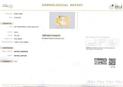 Yellow Sapphire - 4.03 Carats (Pukhraj - 4.39 Ratti)