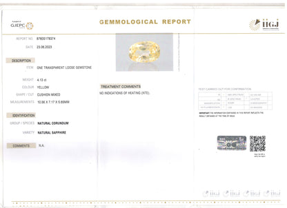 Yellow Sapphire - 4.13 Carats (Pukhraj - 4.50 Ratti)