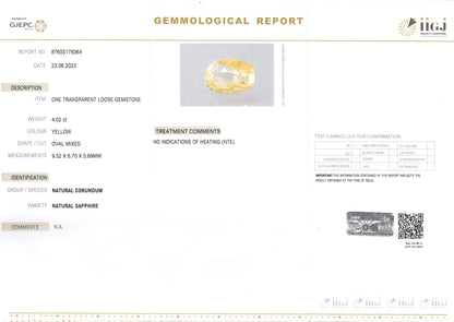 Yellow Sapphire - 4.02 Carats (Pukhraj - 4.38 Ratti)